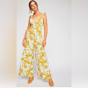 Free People Be The One Jumpsuit | Size 2 | Pale Blue-Green with Rust Floral